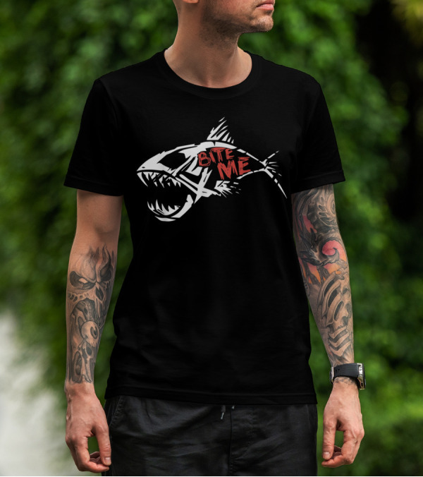Bite Me Shark Skeleton Funny Fishing T-Shirt