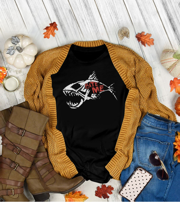 Bite Me Shark Skeleton Funny Fishing T-Shirt