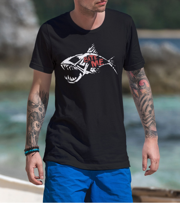 Bite Me Shark Skeleton Funny Fishing T-Shirt