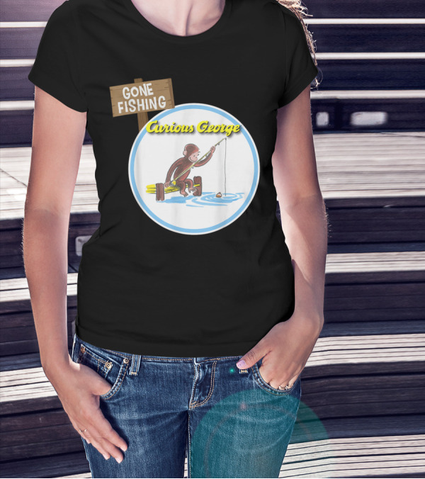 Curious George Gone Fishing Sign And Circle Scene T-Shirt