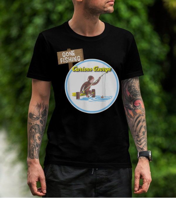 Curious George Gone Fishing Sign And Circle Scene T-Shirt