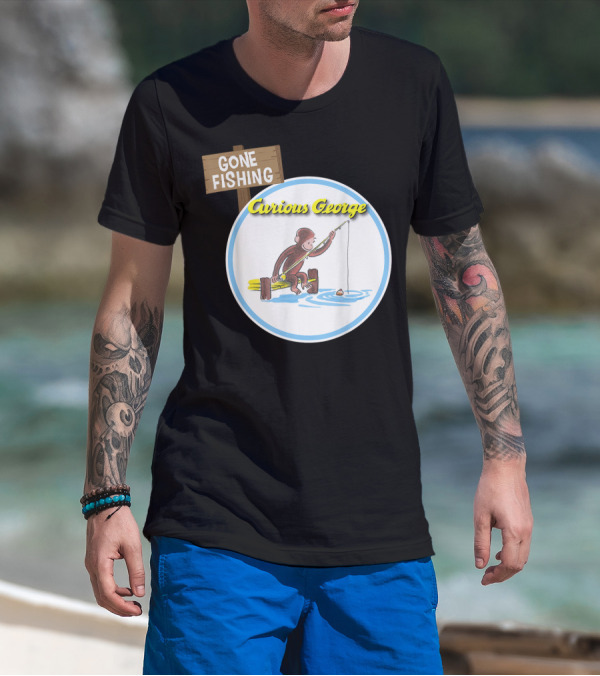 Curious George Gone Fishing Sign And Circle Scene T-Shirt