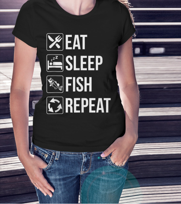 Eat Sleep Fish Repeat Tank Top Funny Fishing Fisherman Iconic Routine Symbols T-Shirt