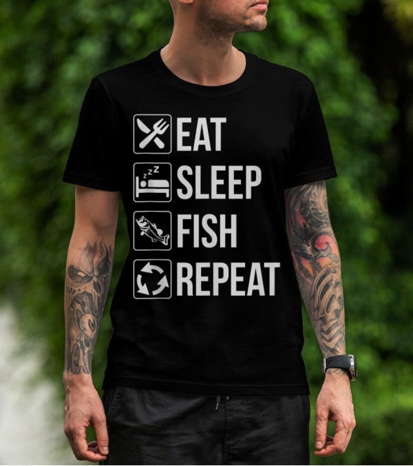 Eat Sleep Fish Repeat Tank Top Funny Fishing Fisherman Iconic Routine Symbols T-Shirt