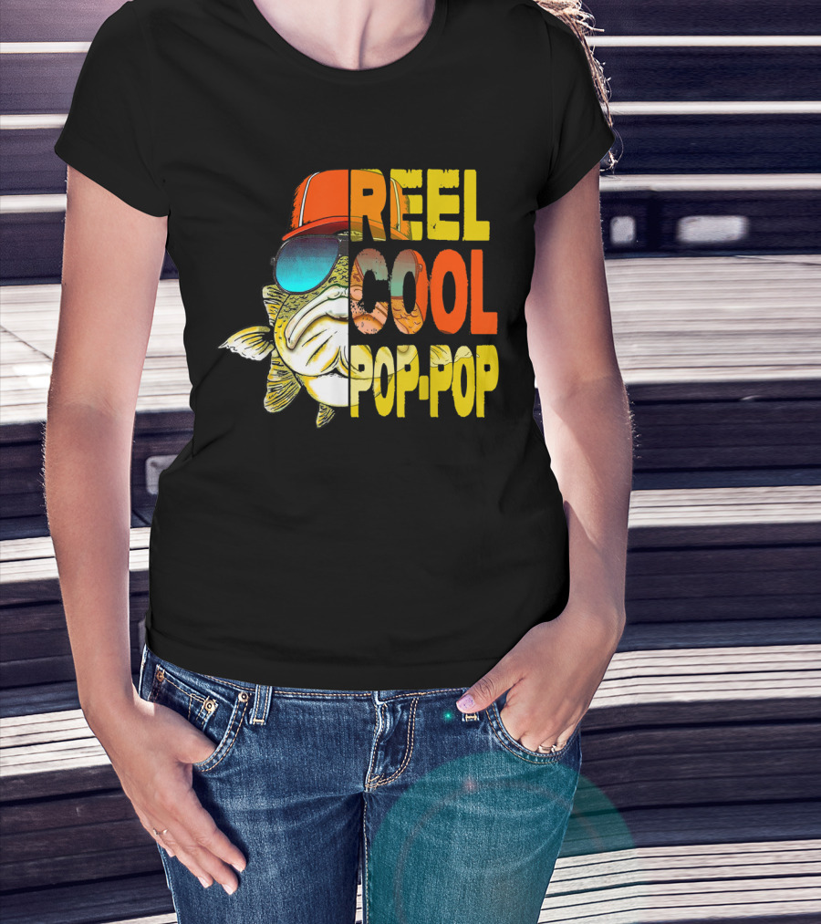 Father's Day Fishing Reel Cool Pop-Pop Fish With Hat And Sunglasses T-Shirt