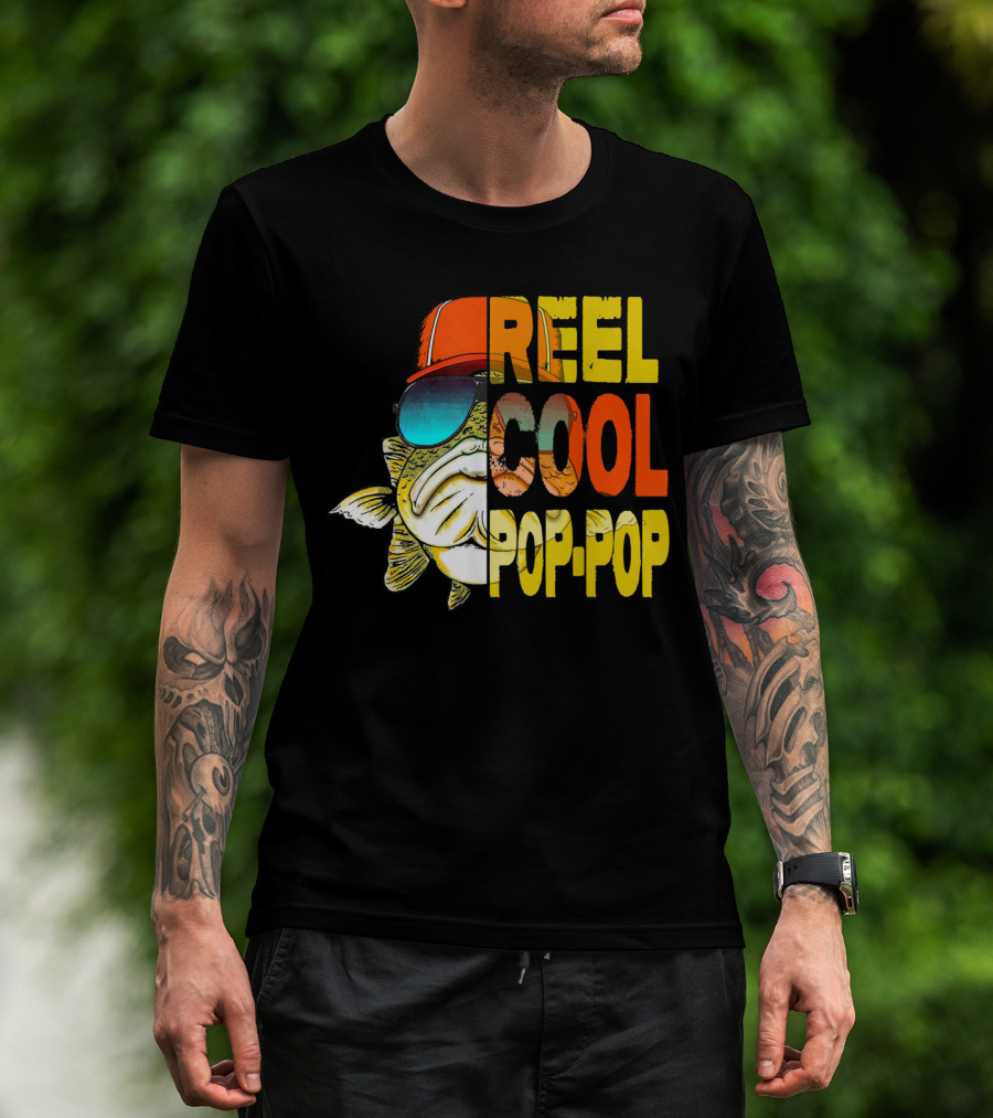 Father's Day Fishing Reel Cool Pop-Pop Fish With Hat And Sunglasses T-Shirt