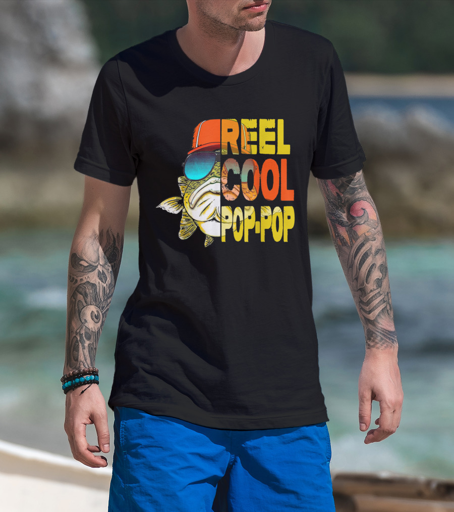 Father's Day Fishing Reel Cool Pop-Pop Fish With Hat And Sunglasses T-Shirt