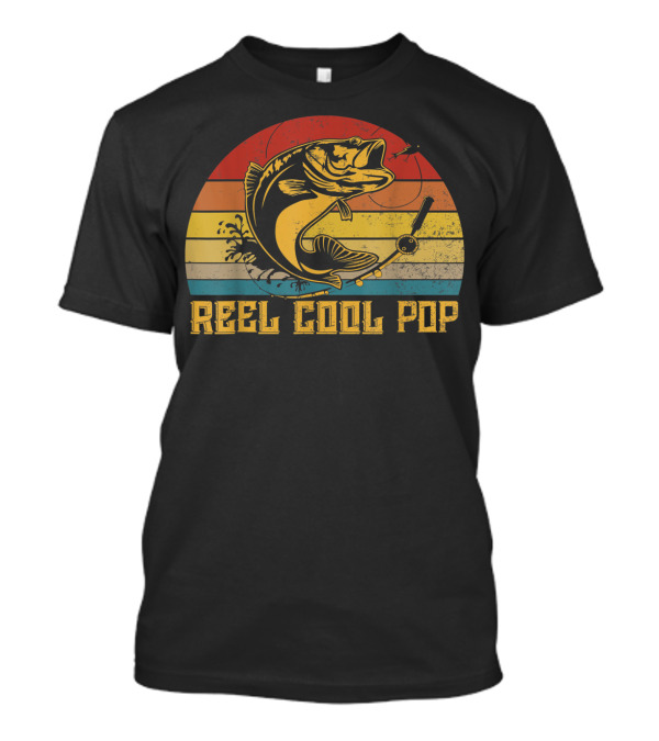 Father's Day Vintage Fishing Reel Cool Pop Retro Bass Sunset T-Shirt