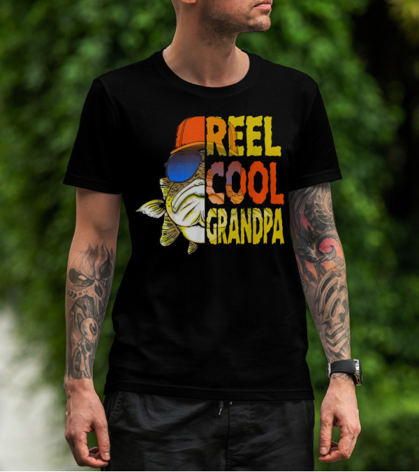 Reel Cool Grandpa Fishing Grandpa Fish Wearing Sunglasses And Hat T-Shirt