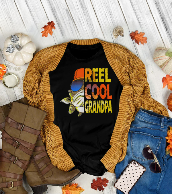 Reel Cool Grandpa Fishing Grandpa Fish Wearing Sunglasses And Hat T-Shirt