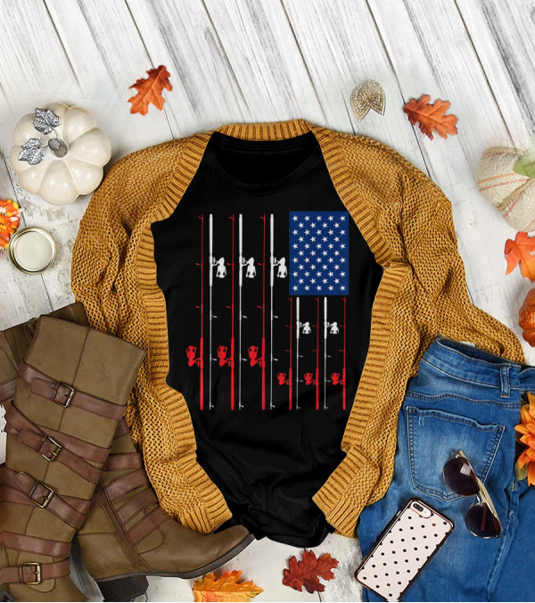 Fishing Rod US Flag Cute Fish Hunting American Patriotic Iconic T-Shirt