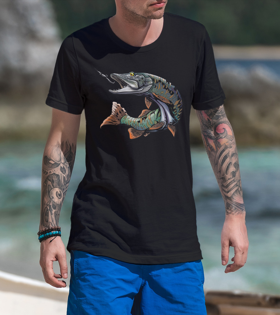 Musky Fishing Esox Fisherman With Lure T-Shirt