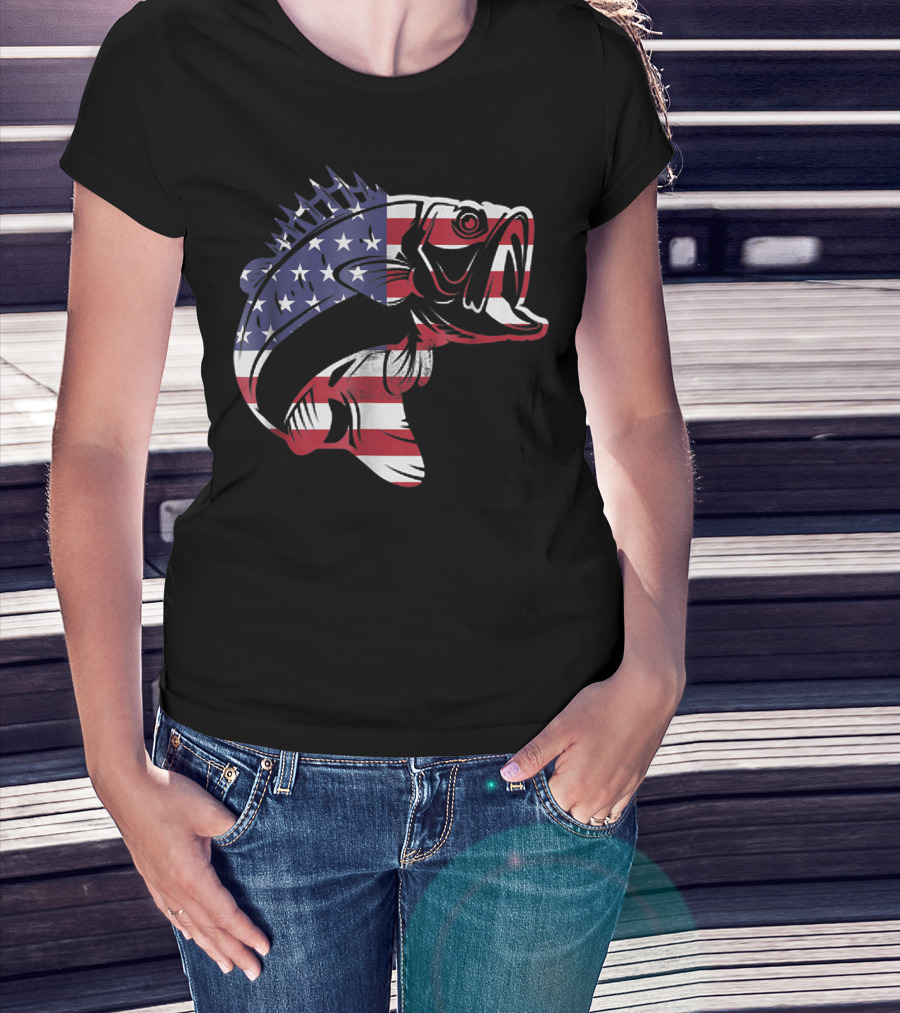 Bass Fishing USA Flag For Fishermen T-Shirt