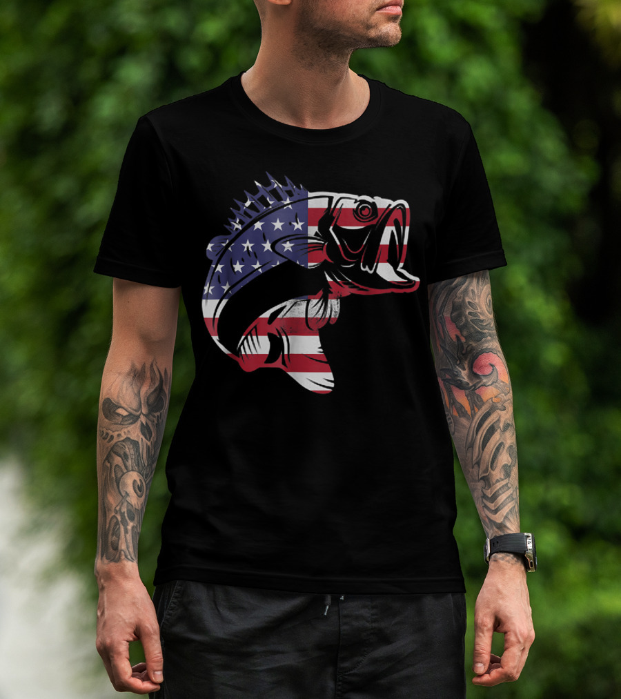Bass Fishing USA Flag For Fishermen T-Shirt