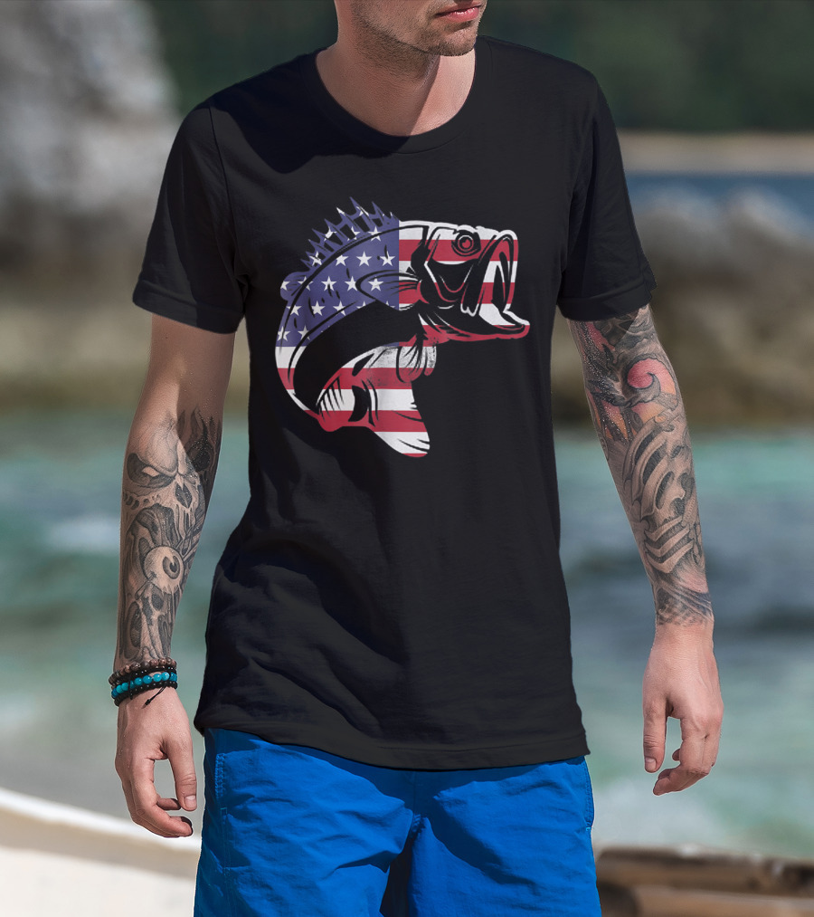 Bass Fishing USA Flag For Fishermen T-Shirt