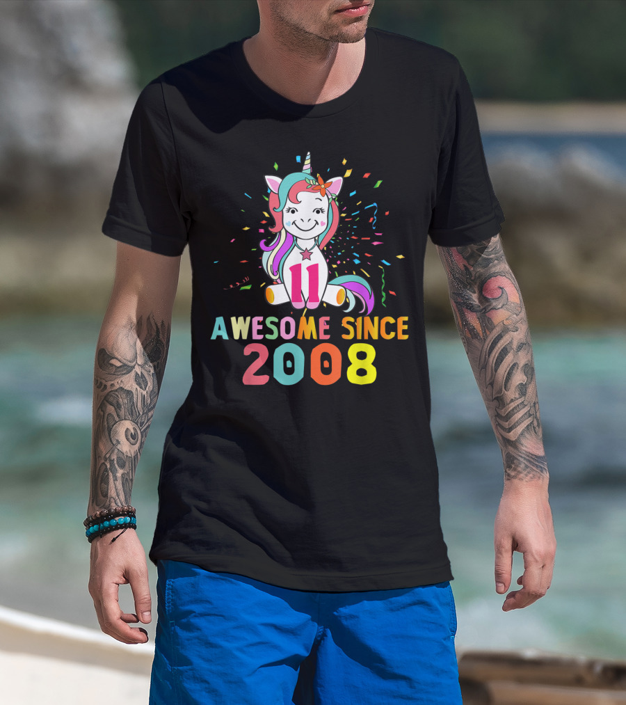 11 Awesome Unicorn Birthday 2008 Since T-Shirt
