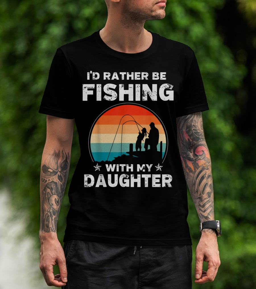 I'd Rather Be Fishing With My Daughter Vintage Silhouette Sunset T-Shirt