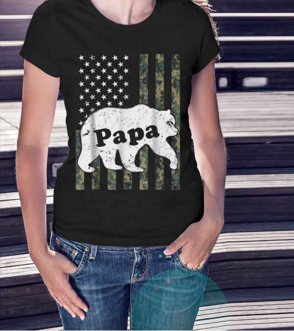 Papa Bear American Flag Camouflage T-Shirt