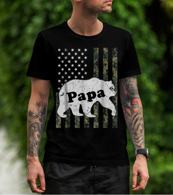Papa Bear American Flag Camouflage T-Shirt