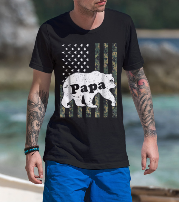 Papa Bear American Flag Camouflage T-Shirt
