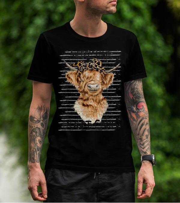 Messy Hair Don't Care Highland Cow Leopard Print Headband T-Shirt