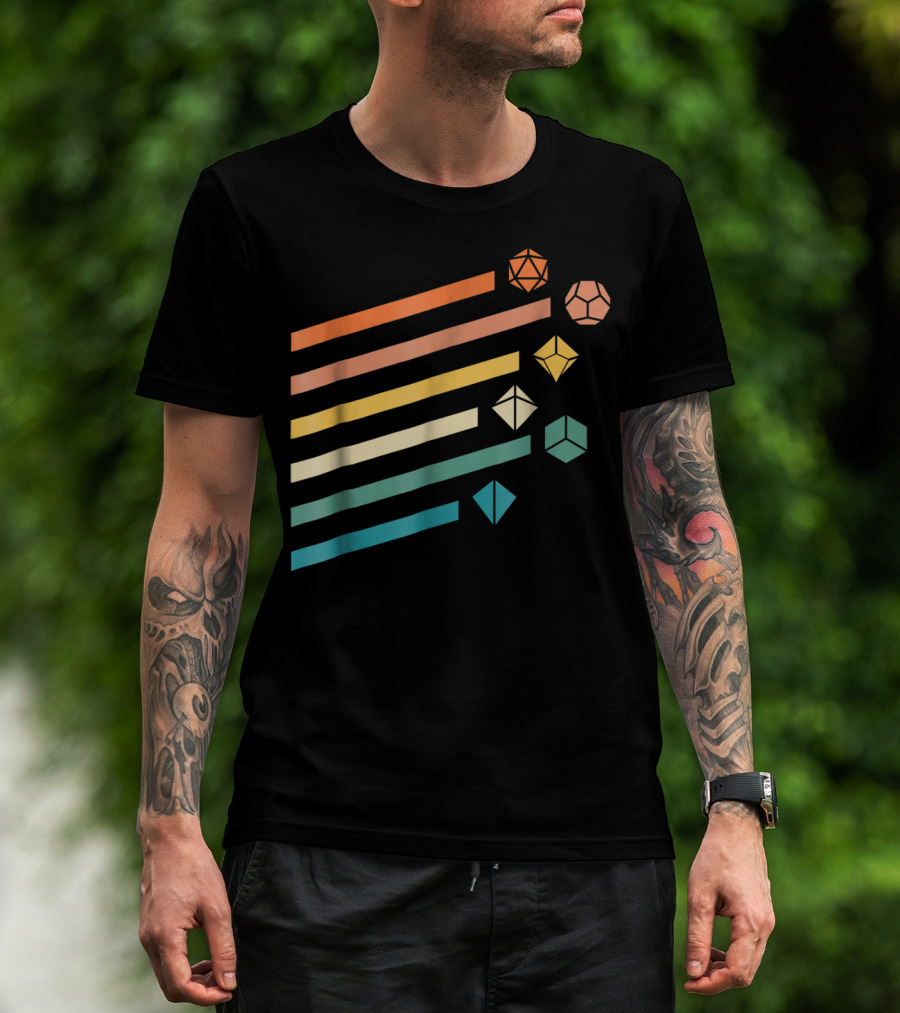 Minimalist Polyhedral Dice Set Colors Retro Stripes T-Shirt