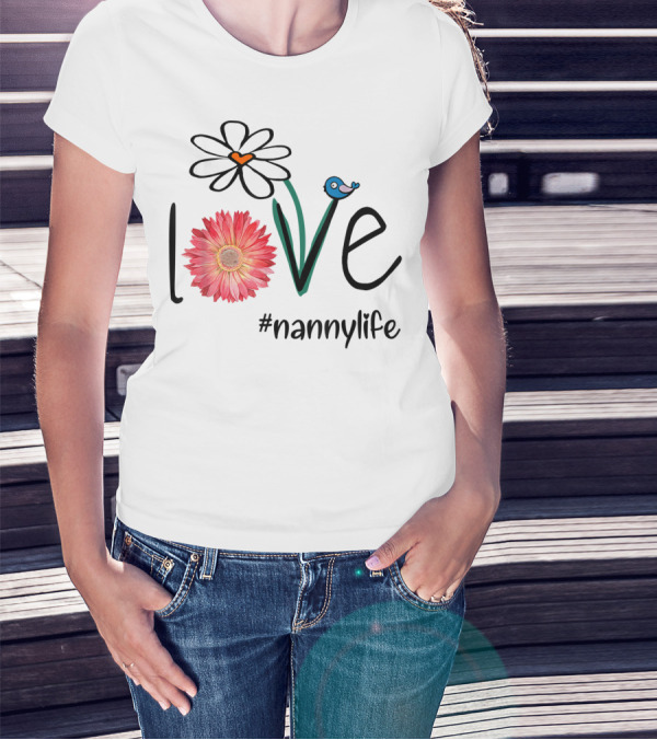 Love Floral Heart Mom Nanny Life #mimilife T-Shirt
