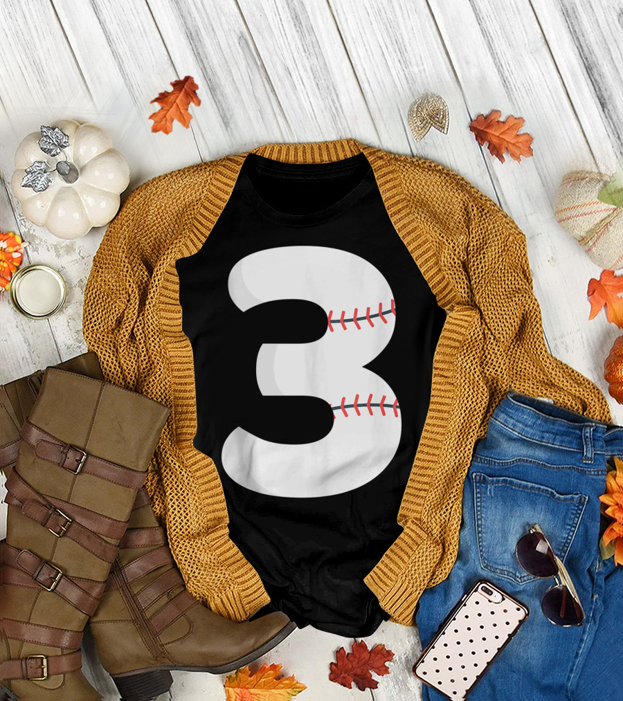 Number 3 Baseball Pitcher Batter Team Concept T-Shirt