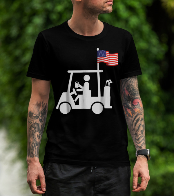 Patriotic USA Golf Cart Strong Beer And Flag T-Shirt
