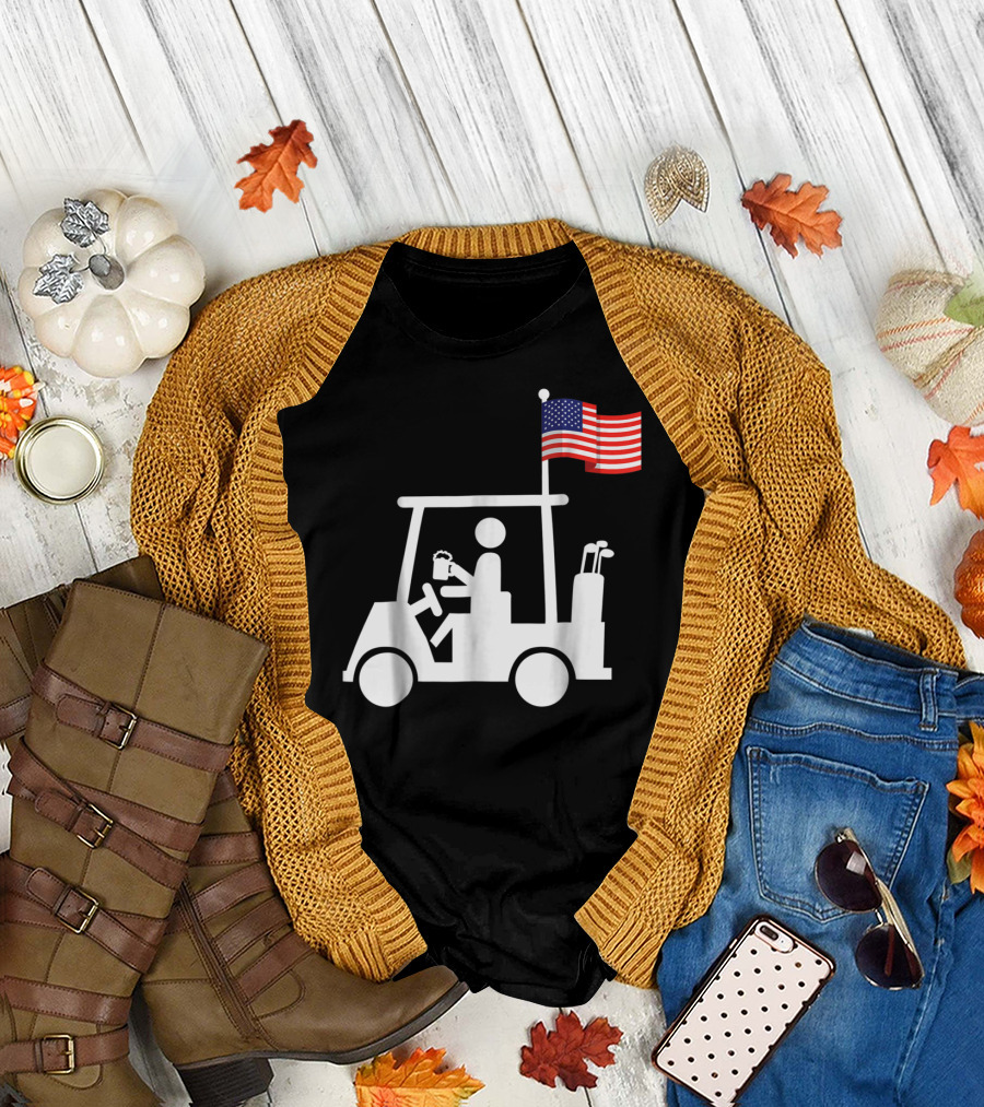 Patriotic USA Golf Cart Strong Beer and Flag T-Shirt