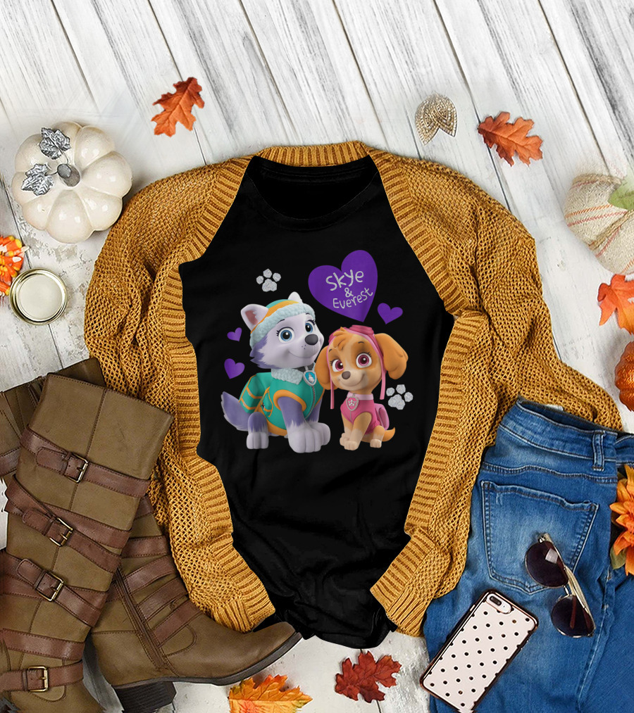 Paw Patrol Skye and Everest Hearts Paws T-Shirt