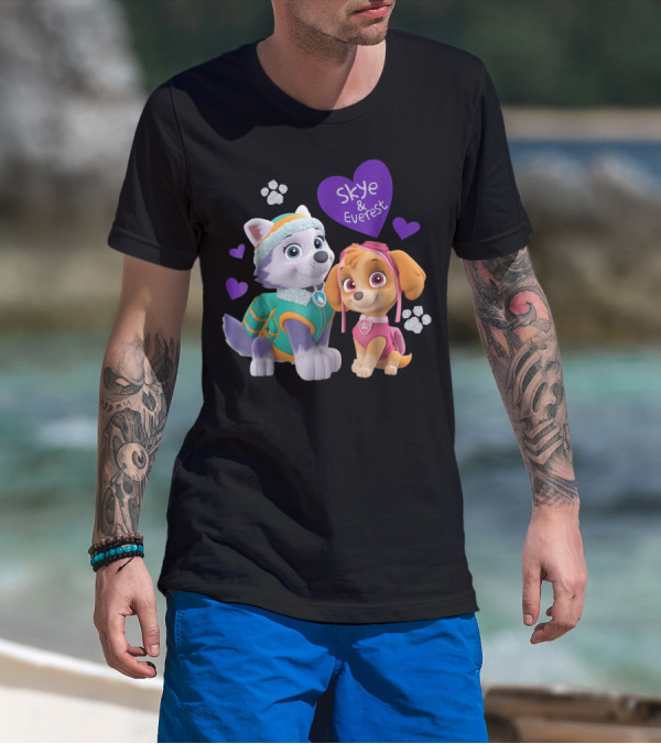 Paw Patrol Skye And Everest Hearts Paws T-Shirt