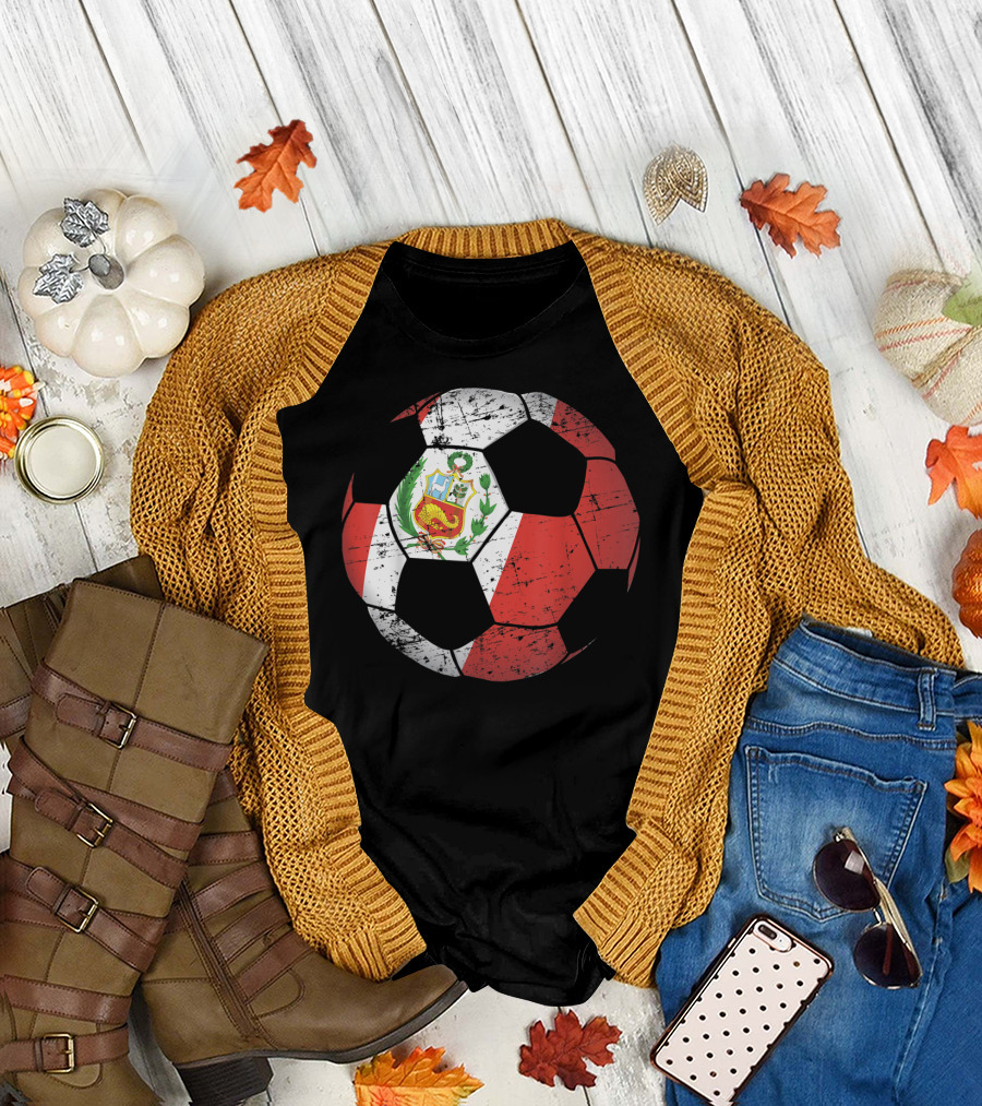 Peru Soccer Ball with Flag Design Peruvian Foot Jersey T-Shirt
