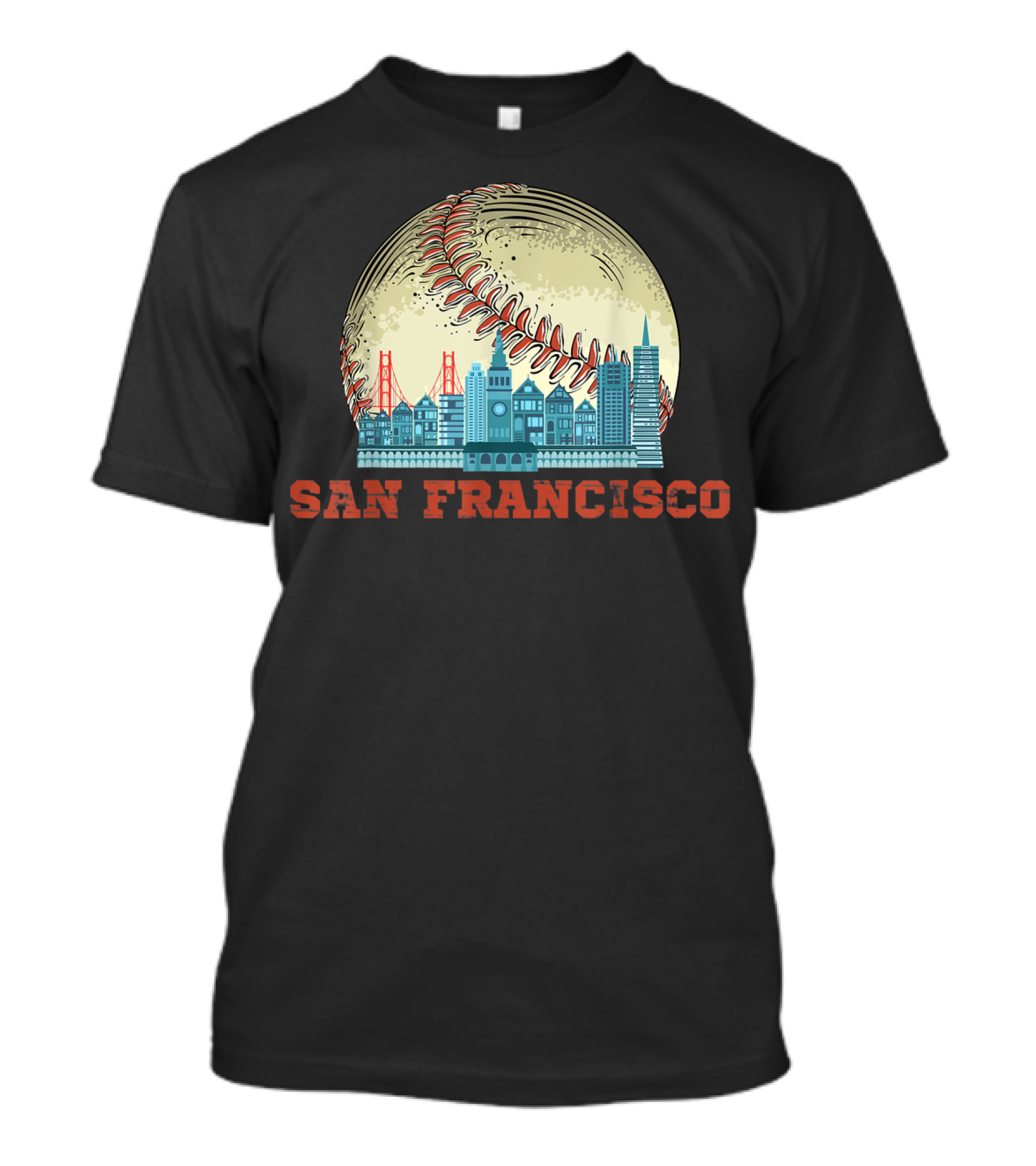 San Francisco Downtown Skyline Bay Area Baseball T-Shirt