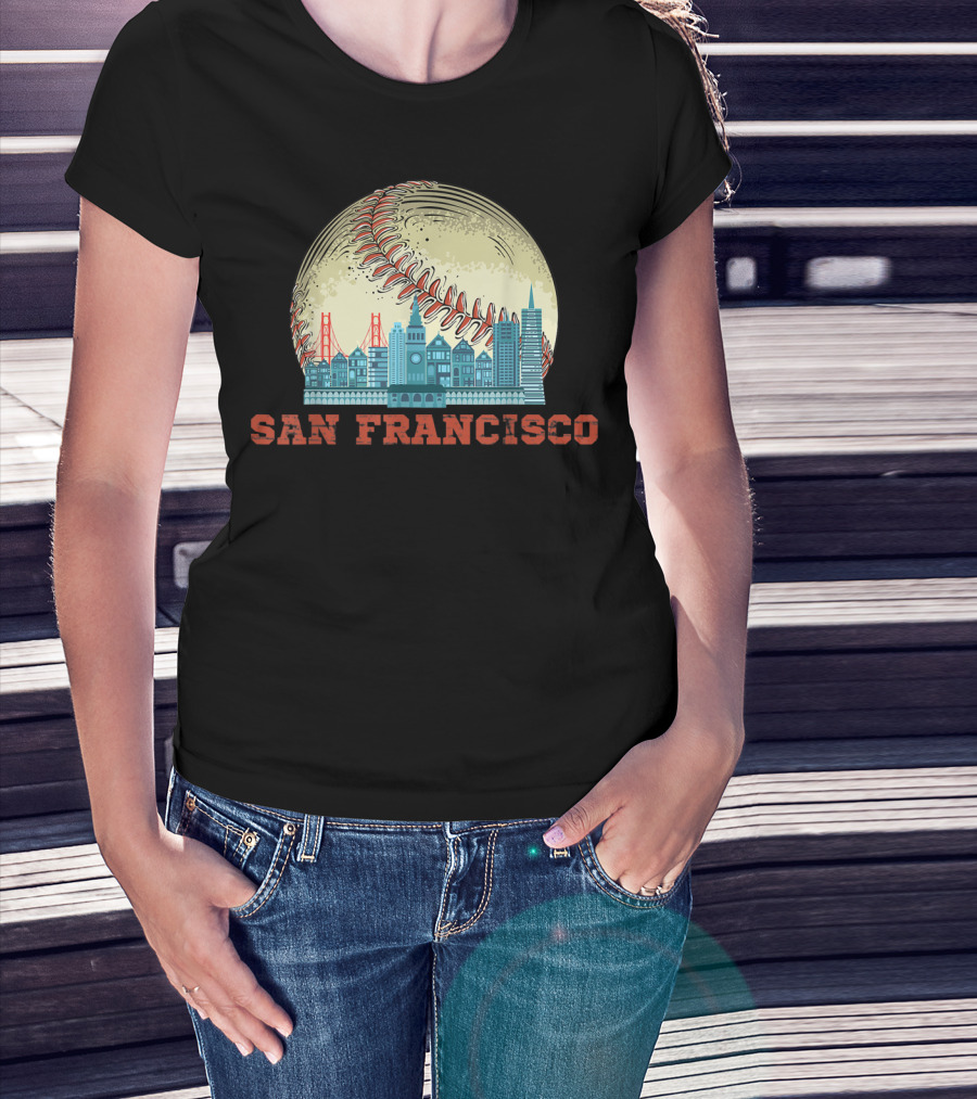 San Francisco Downtown Skyline Bay Area Baseball T-Shirt