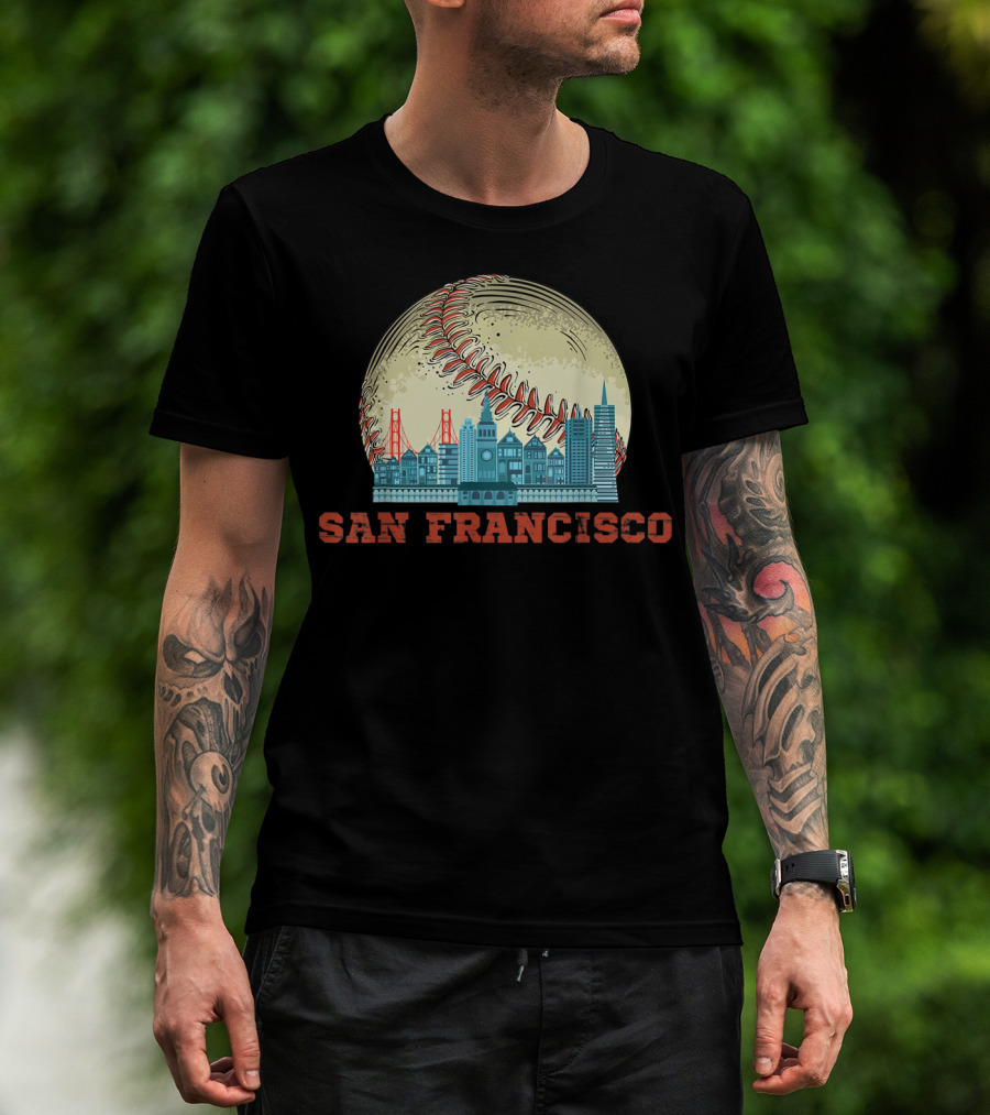 San Francisco Downtown Skyline Bay Area Baseball T-Shirt