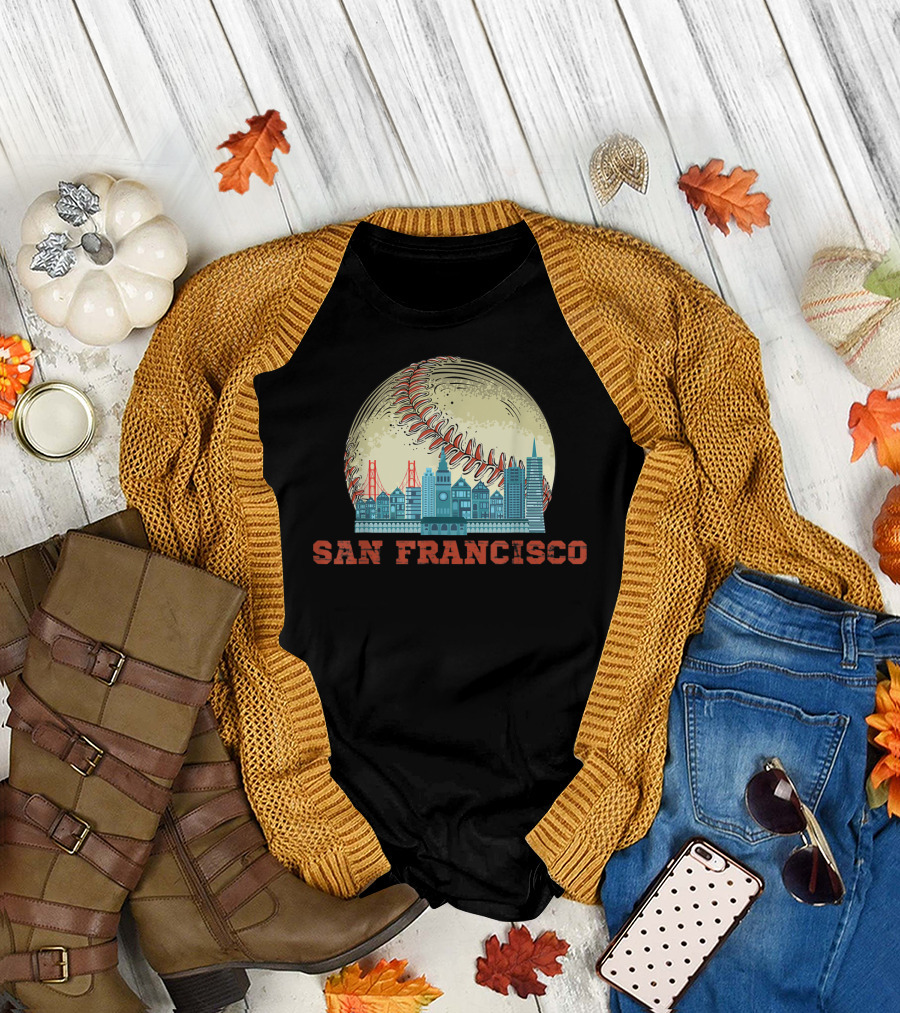 San Francisco Downtown Skyline Bay Area Baseball T-Shirt