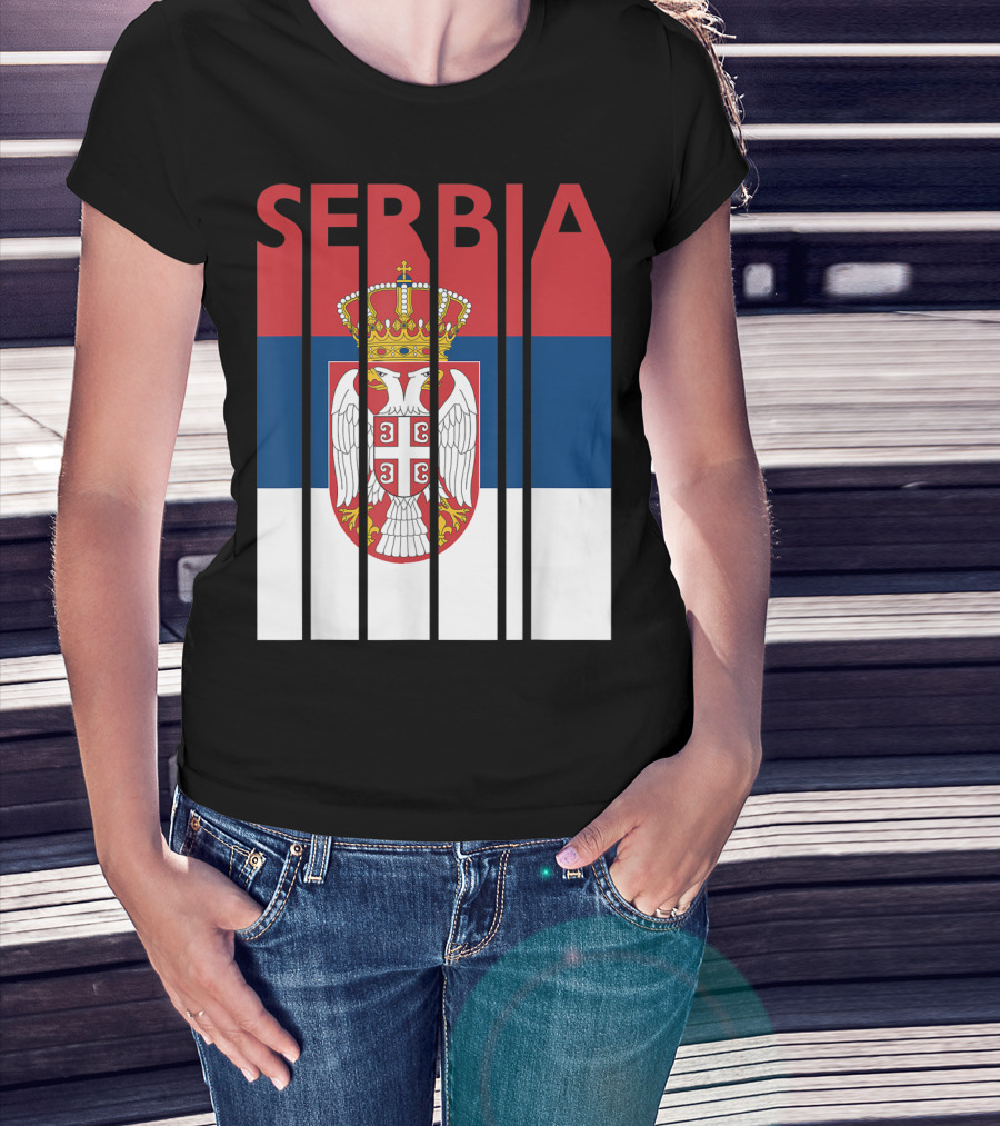 Serbia Vintage Flag Serbian Coat Of Arms T-Shirt