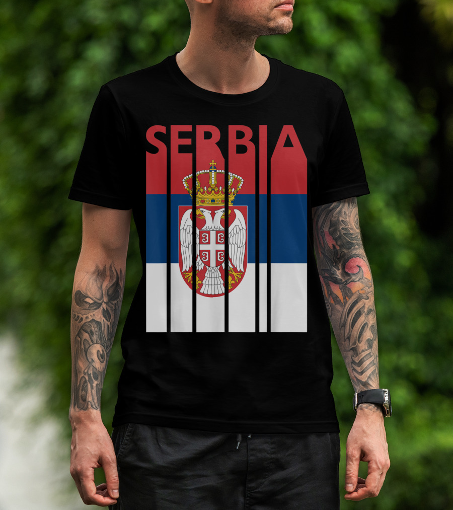 Serbia Vintage Flag Serbian Coat Of Arms T-Shirt