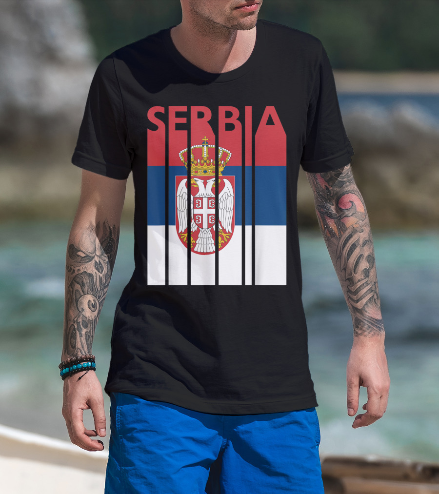 Serbia Vintage Flag Serbian Coat Of Arms T-Shirt