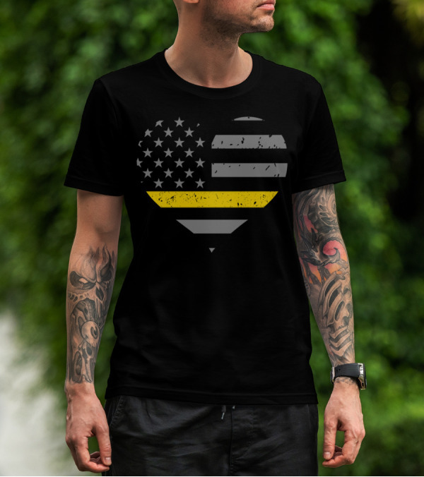 Thin Gold Line Heart American Flag Dispatcher T-Shirt
