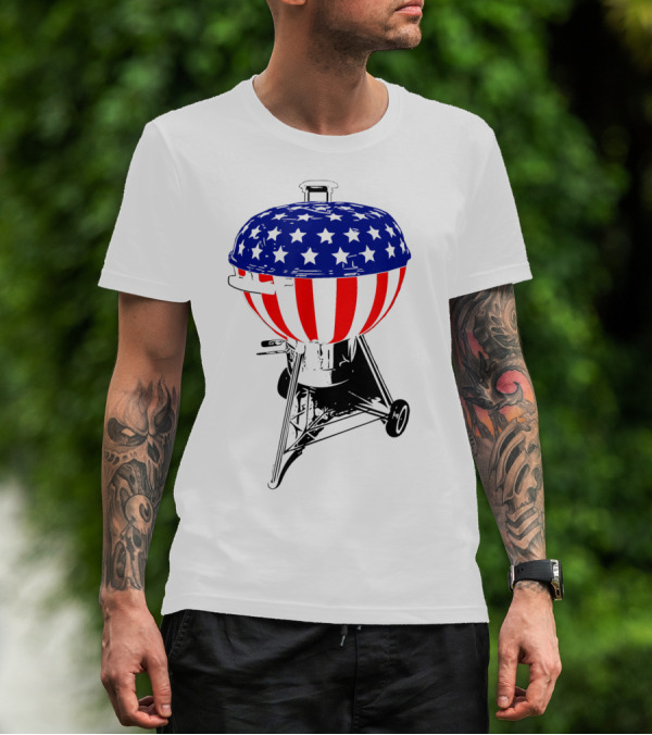 Usa Charcoal Kettle Grill Stars And Stripes July Patriotic Grilling Gear T-Shirt