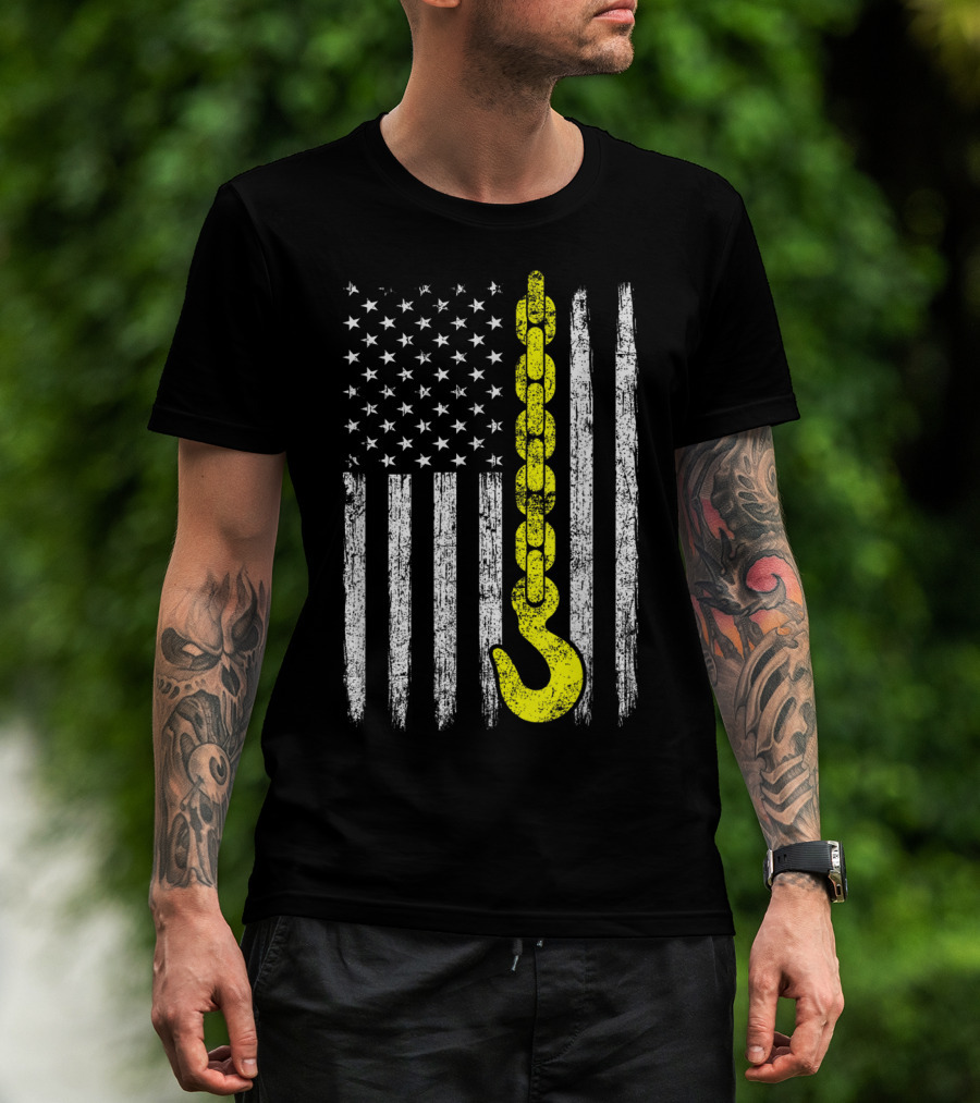 USA Thin Yellow Line Hook American Flag Tow Truck Driver T-Shirt