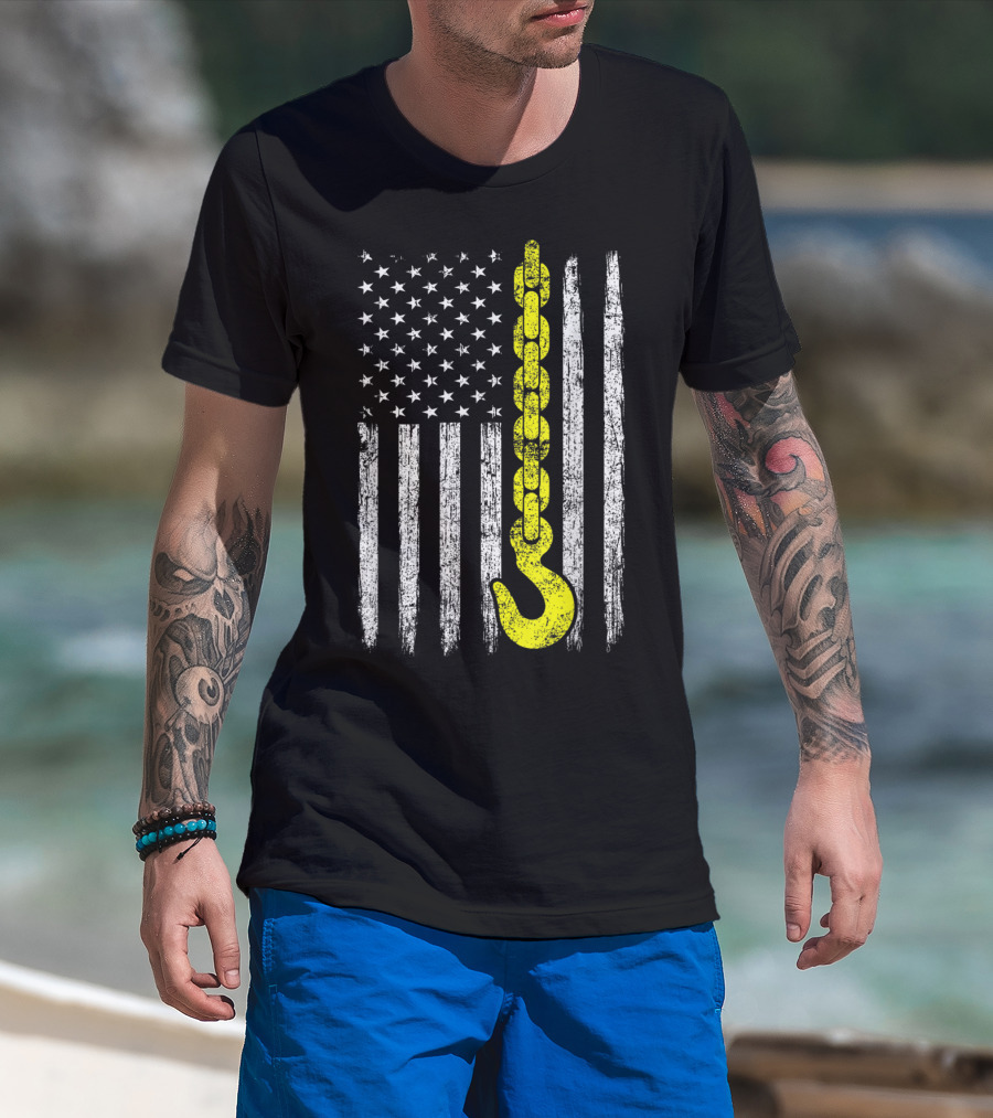 USA Thin Yellow Line Hook American Flag Tow Truck Driver T-Shirt