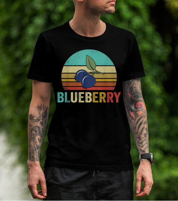 Vintage Blueberry Retro Sunset Stripes T-Shirt