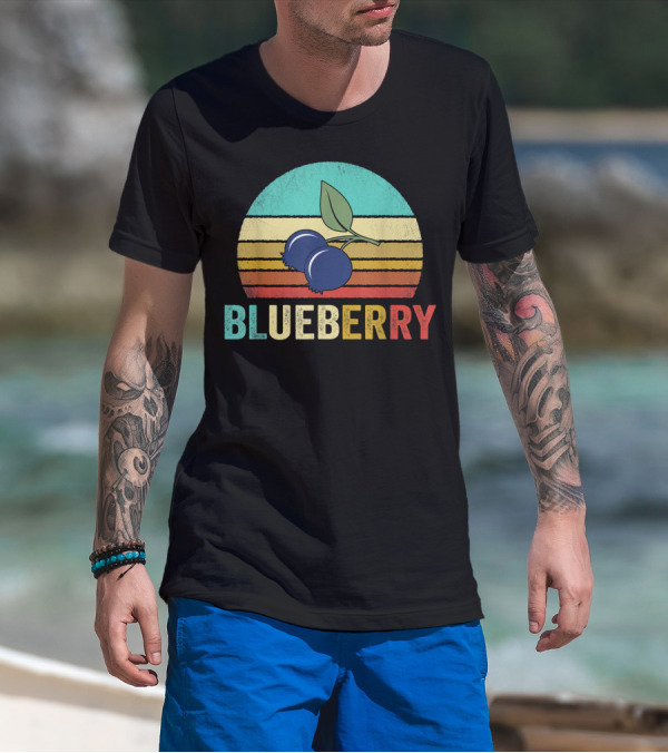 Vintage Blueberry Retro Sunset Stripes T-Shirt