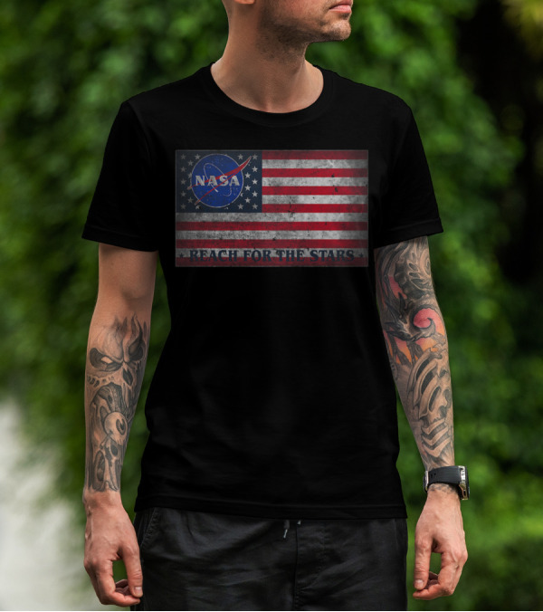 Zubaz NASA Space Logo American Flag Reach For The Stars T-Shirt