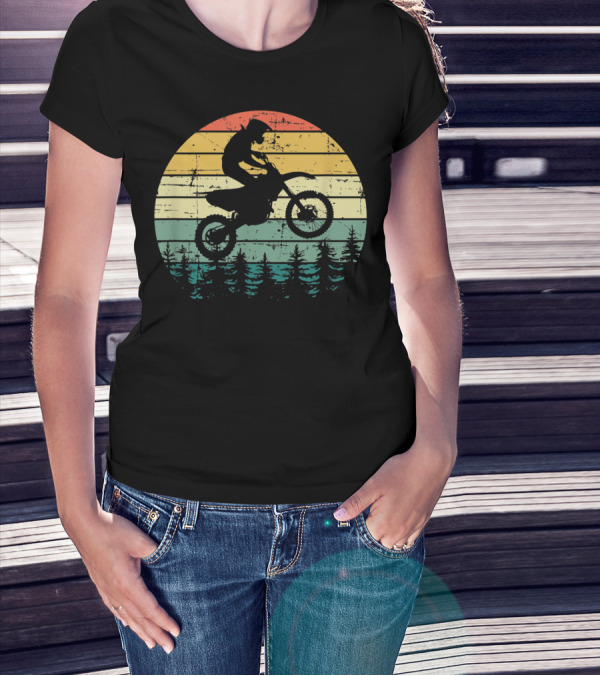 Vintage Motocross Sunshine Dirt Bike Silhouette Forest Retro T-Shirt