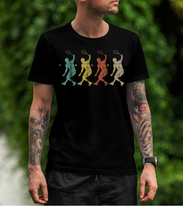 Retro Colorful Silhouette Racket Ball Players T-Shirt
