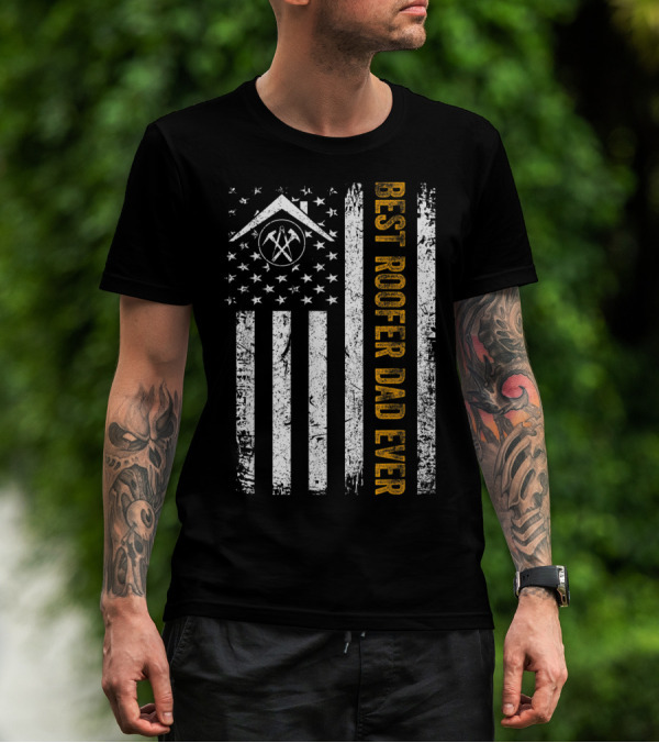 Vintage USA Best Roofer Dad Ever American Flag T-Shirt